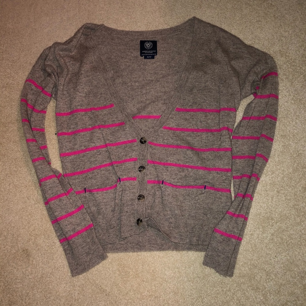 Pink and tan stripped cardigan with buttons!